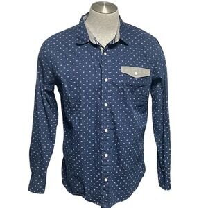 PD&C Peached Poplin Blue Arrow Button Down Tailored Shirt Mens XL